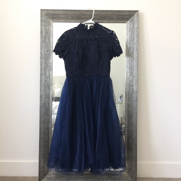 Chi Chi London High Neck Lace Midi Dress With Tull - Picture 6 of 8